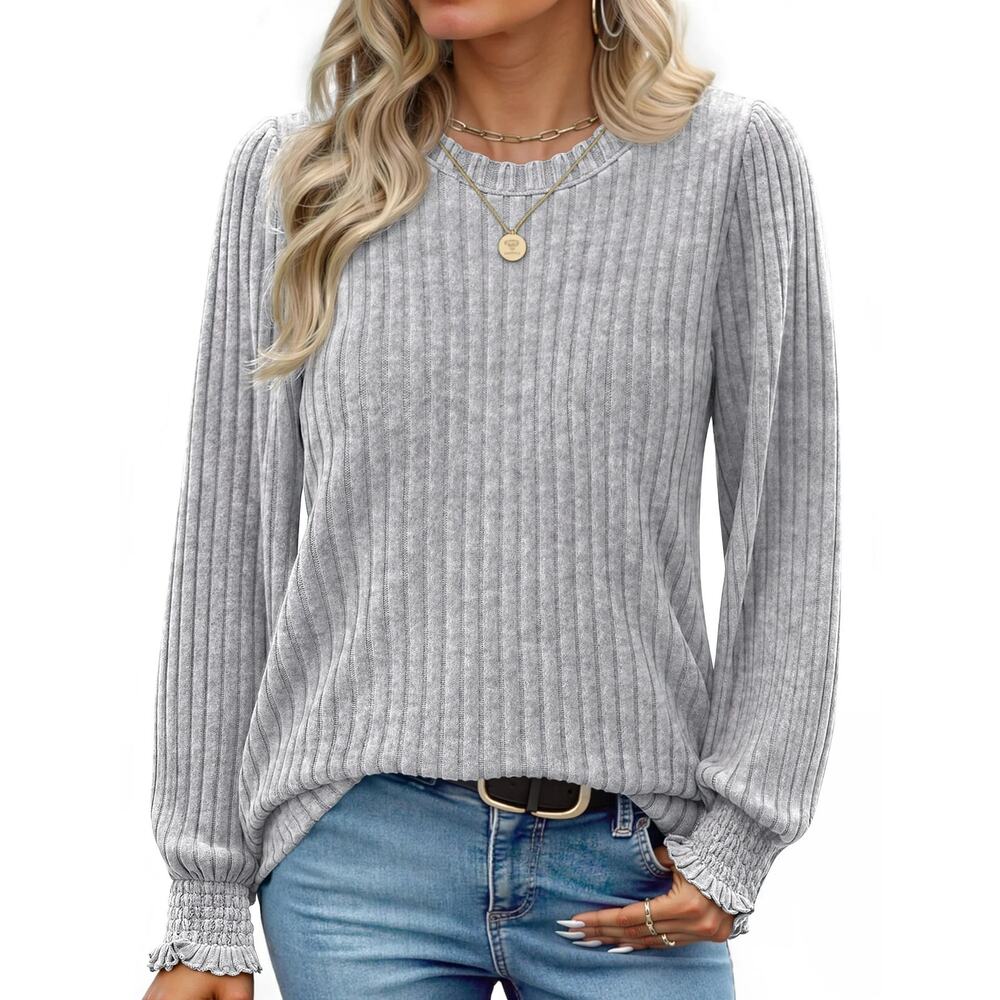 NWT ~ Long Sleeve Soft Gray Ribbed Lightweight Sweater Top ~ Women's Size MEDIUM
